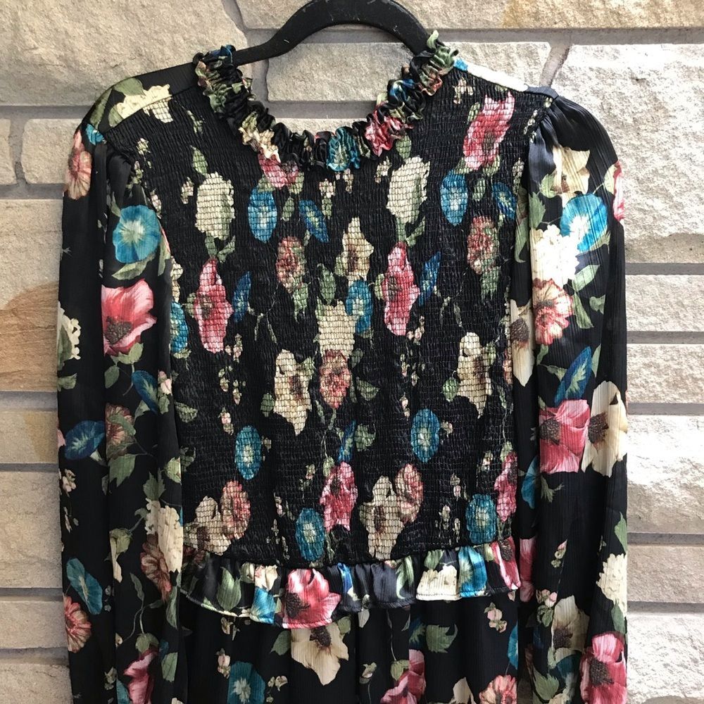 ZARA Multicolor Floral Romper Long Sleeve Chiffon Black Small - Picture 7 of 15